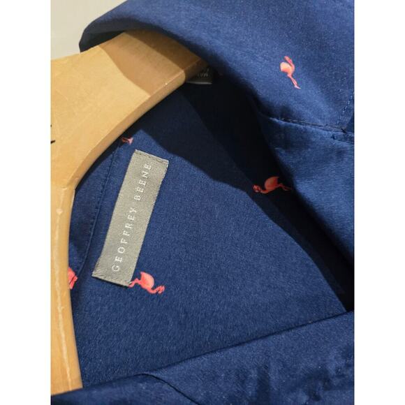 Geoffrey Beene men's blue with pink Flamingos short sleeves button-down shirt - Picture 5 of 7